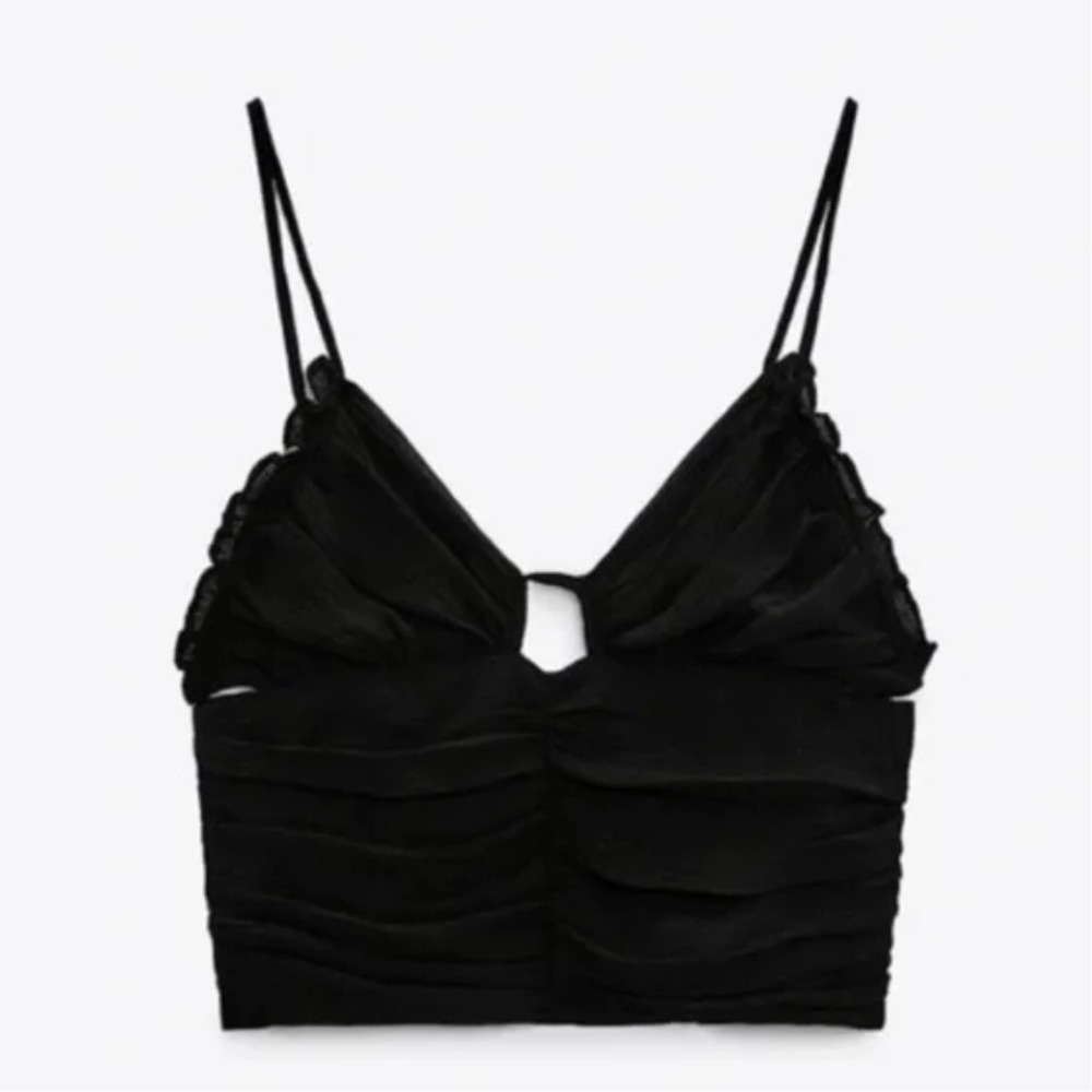 Zara | Ruched Cut Out Cropped Camisole Top‎ in Black